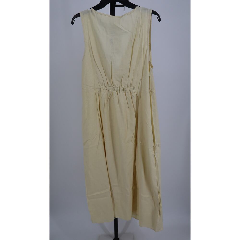 NEW J.Jill Button Wrap Dress Yellow Midi Sleeveless V Neck Linen Blend Size L - Picture 3 of 5